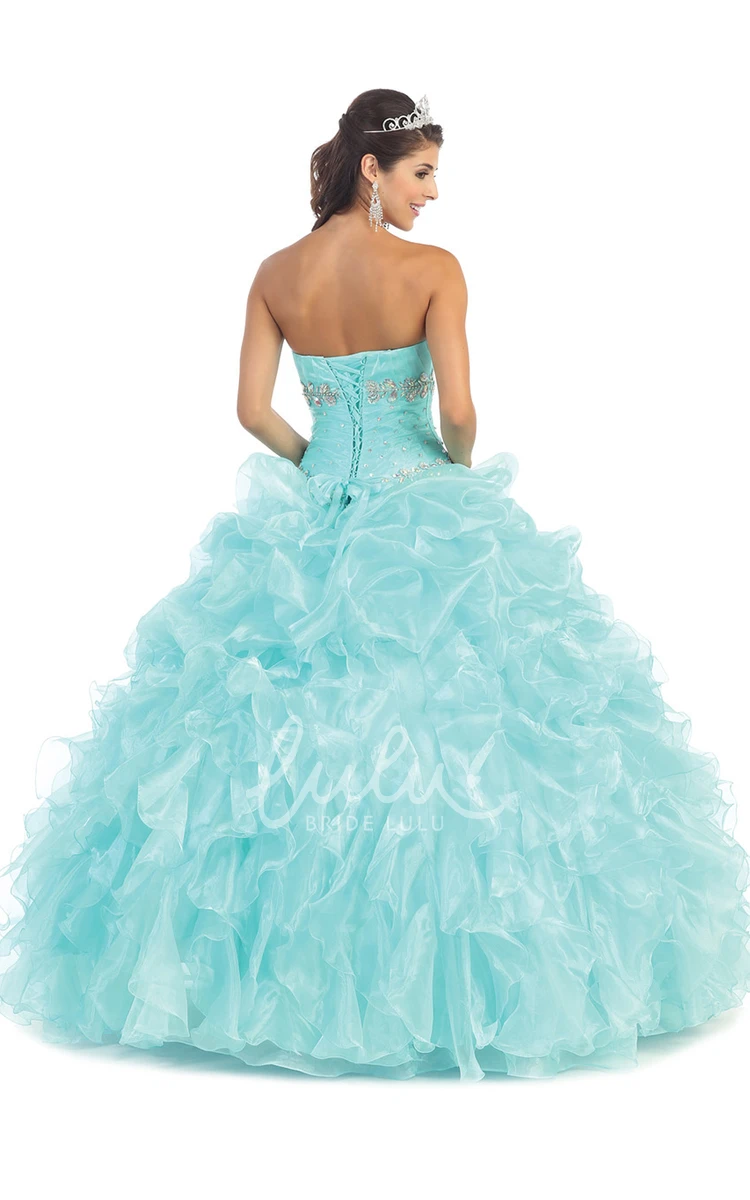 Lace-Up Organza Ruffled Ball Gown Dress Sweetheart Sleeveless