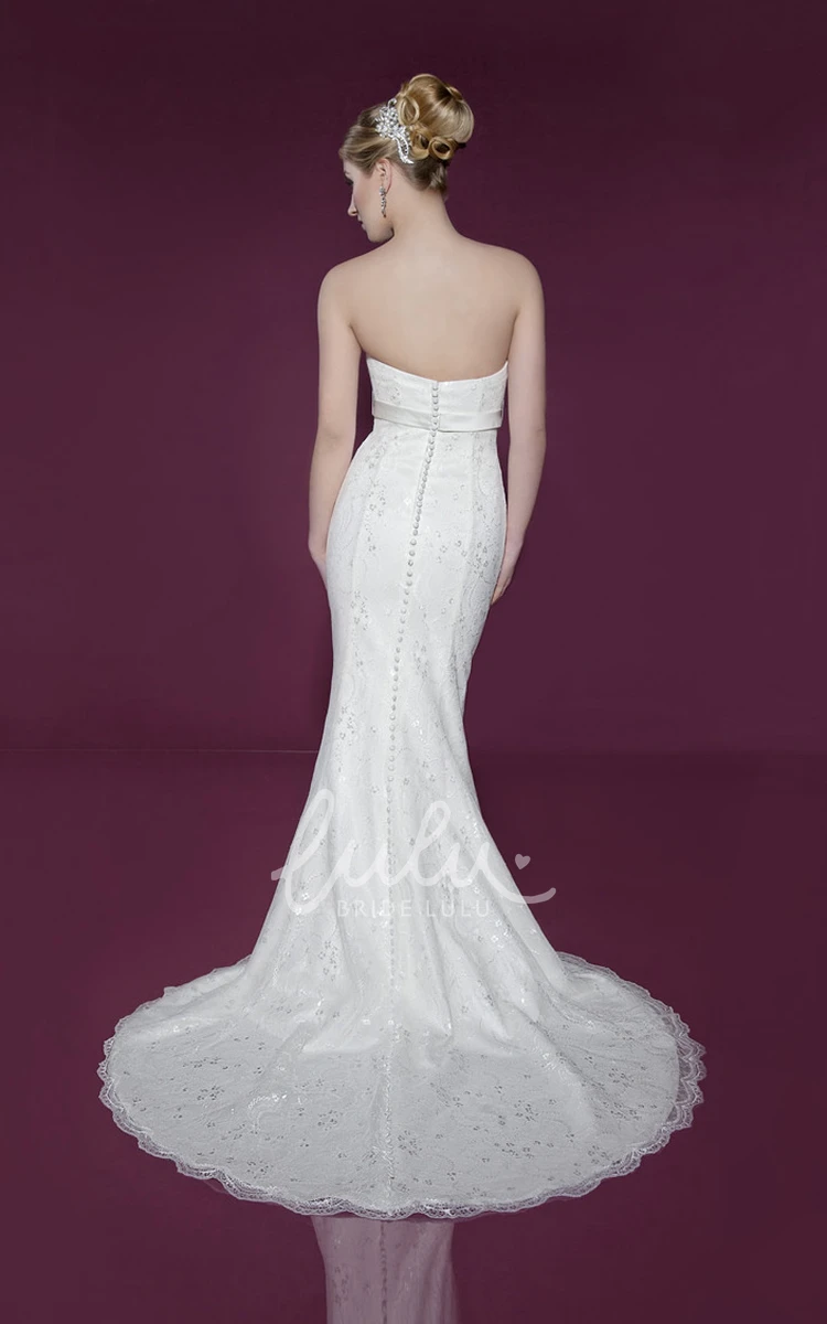 Beaded Lace Wedding Dress with Sweep Train and Strapless Design