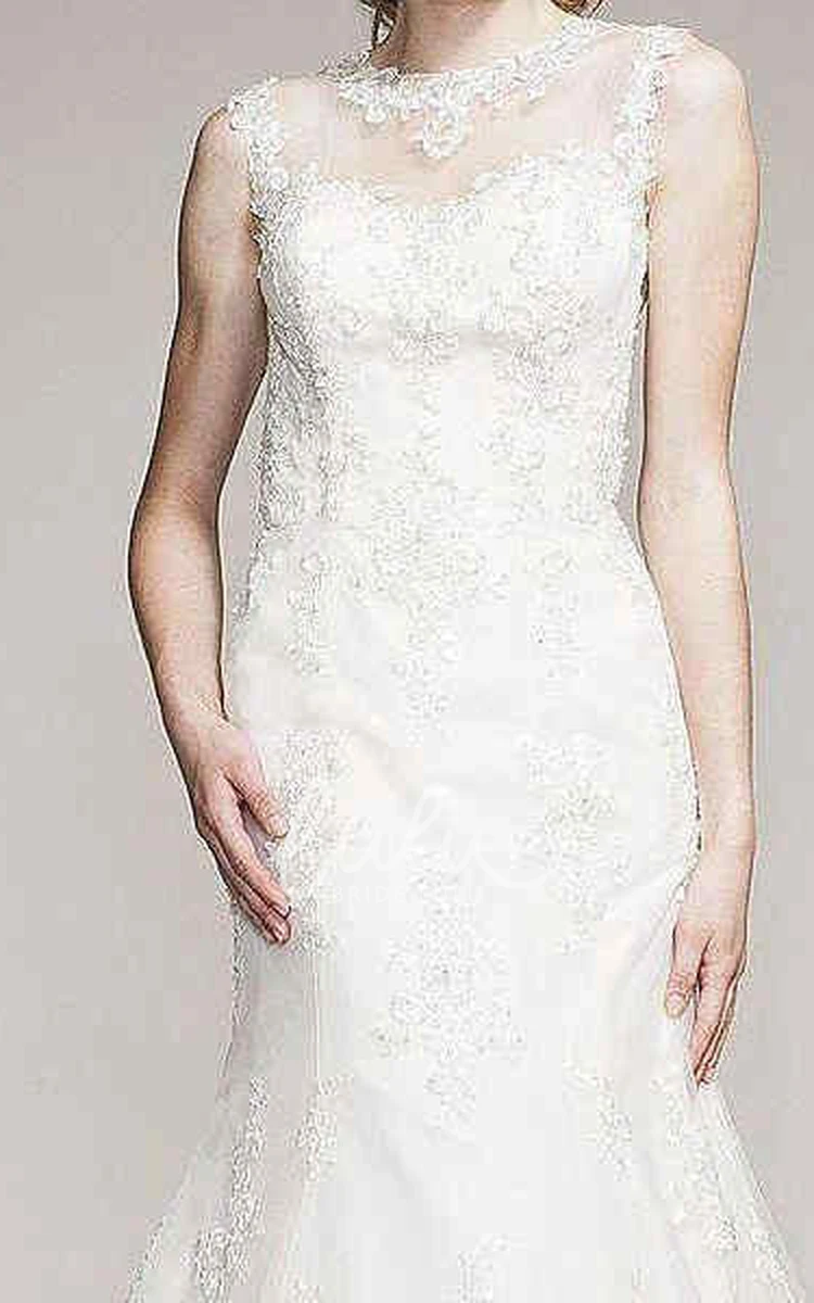 Appliqued Jewel-Neck Sleeveless Trumpet Wedding Dress