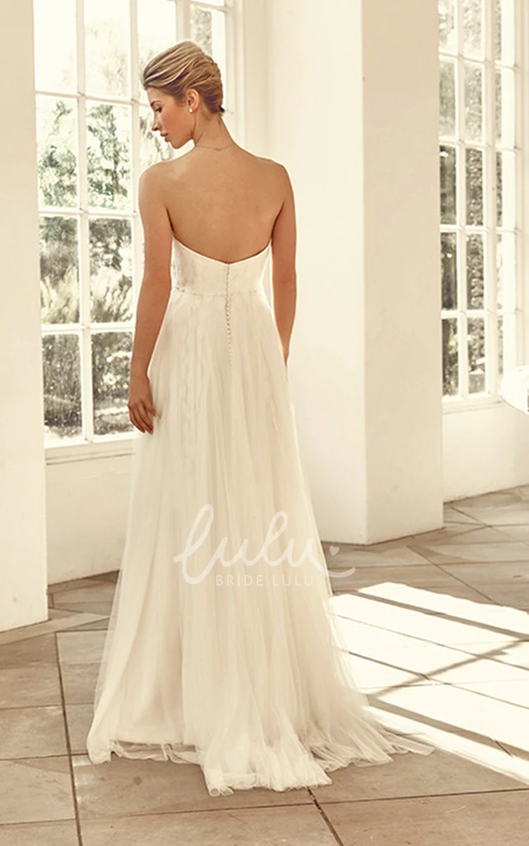 Pleated Tulle Wedding Dress with Sweetheart Neckline and Brush Train Floor-Length Bridal Gown