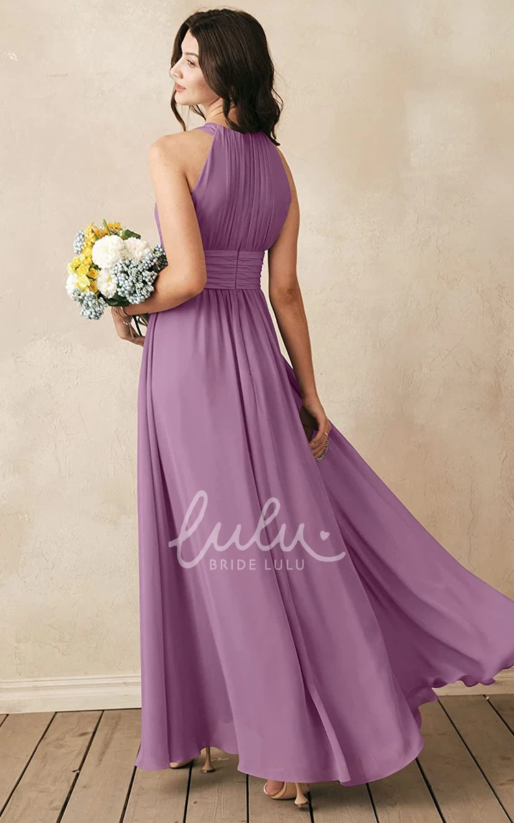 Chiffon Halter A-line Bridesmaid Dress with Ruching Ankle-length