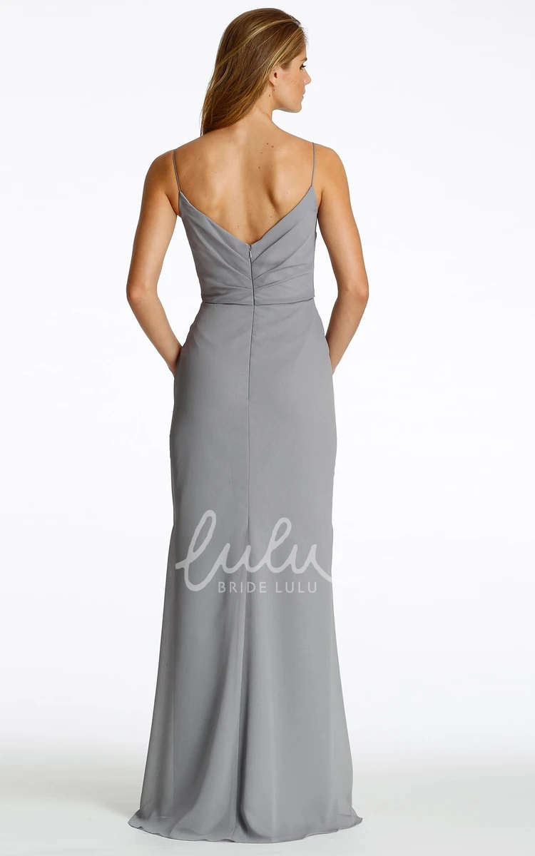 Ruched Spaghetti Strap Sleeveless Maxi Bridesmaid Dress with Low-V Back