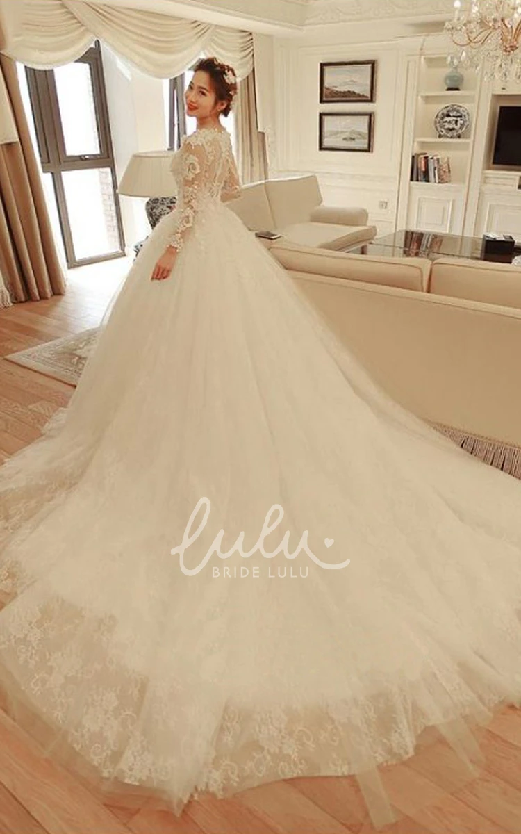 Lace Scalloped Ball Gown Illusion Back Wedding Dress