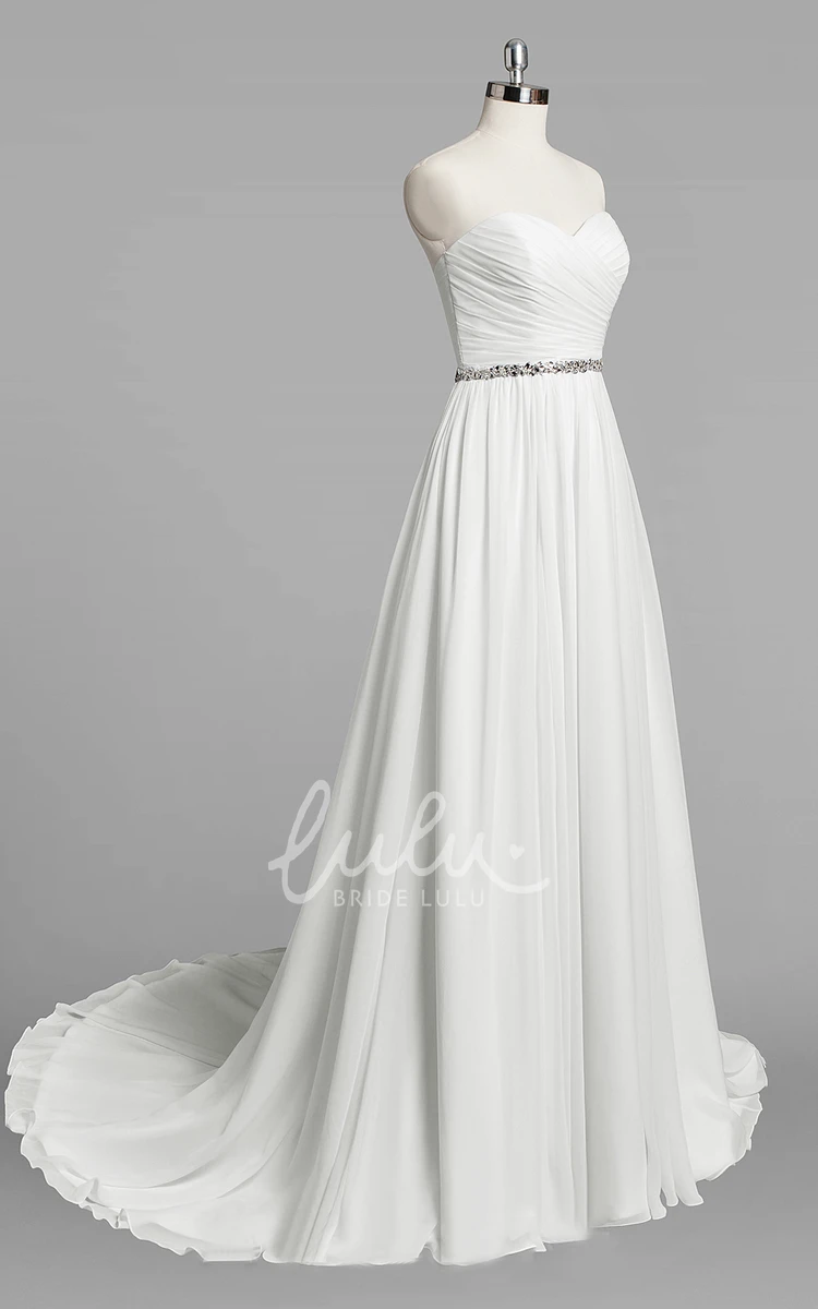 A-Line Chiffon Wedding Dress with Ruching and Beading Sweetheart Neckline Elegant 2024