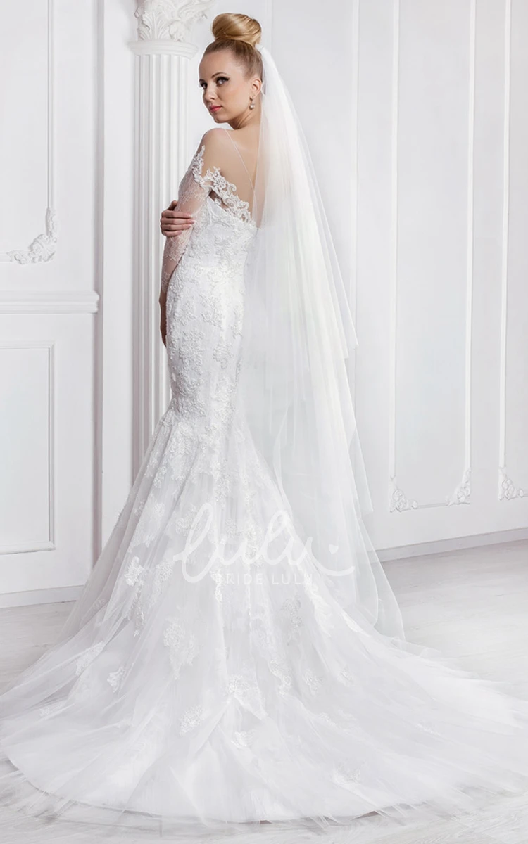 Mermaid Lace Wedding Dress with Bateau Neckline and Long Sleeves Unique Bridal Gown