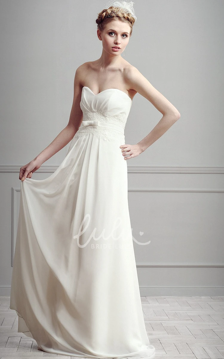 Lace Sweetheart Chiffon Wedding Dress with Ruched Bodice Long Sleeveless