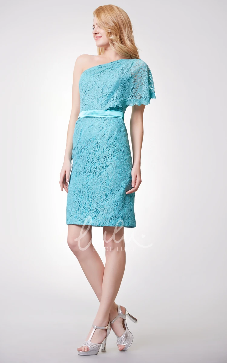 One Shoulder Lace Short Dress with Fabulous Side Draping and Modern Fit