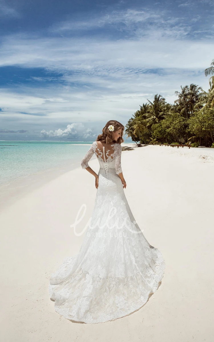 Mermaid Lace Wedding Dress with Beading and Appliques V-Neckline and T-Shirt Sleeves