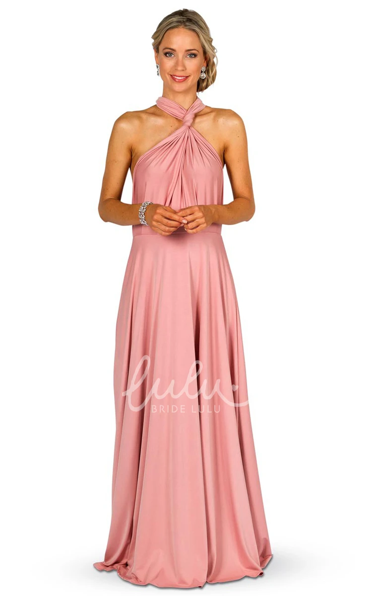 Sleeveless Convertible Bridesmaid Dress Maxi Satin Chiffon with Straps