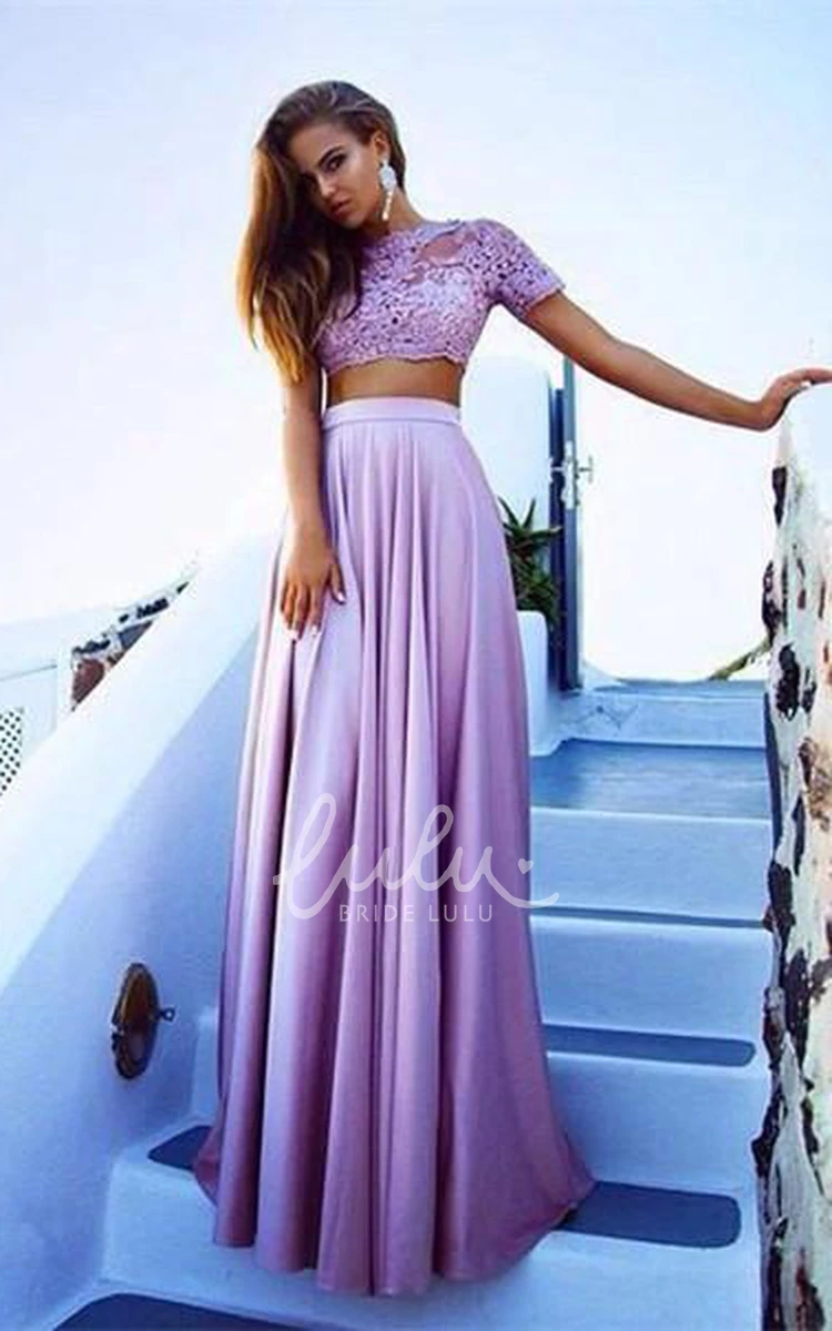 Unique Two-Piece Lace and Chiffon Prom Dress with Long Skirt