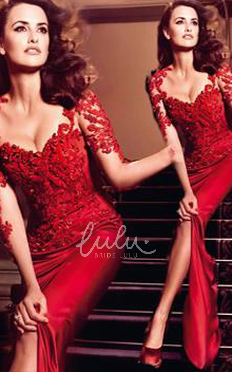 Red Lace Chiffon Prom Dress Hot Sale Short Sleeve Evening Party Dress