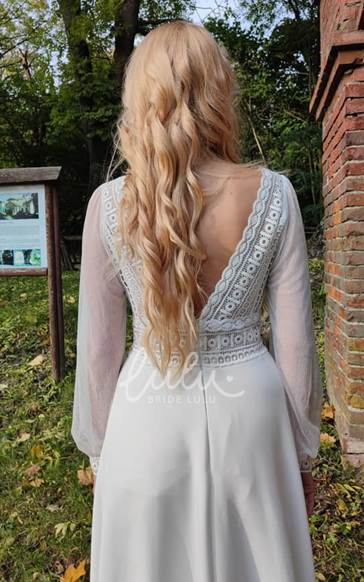 A-Line Satin Wedding Dress with Poet Long Sleeves and Zipper Back Romantic Satin Wedding Dress