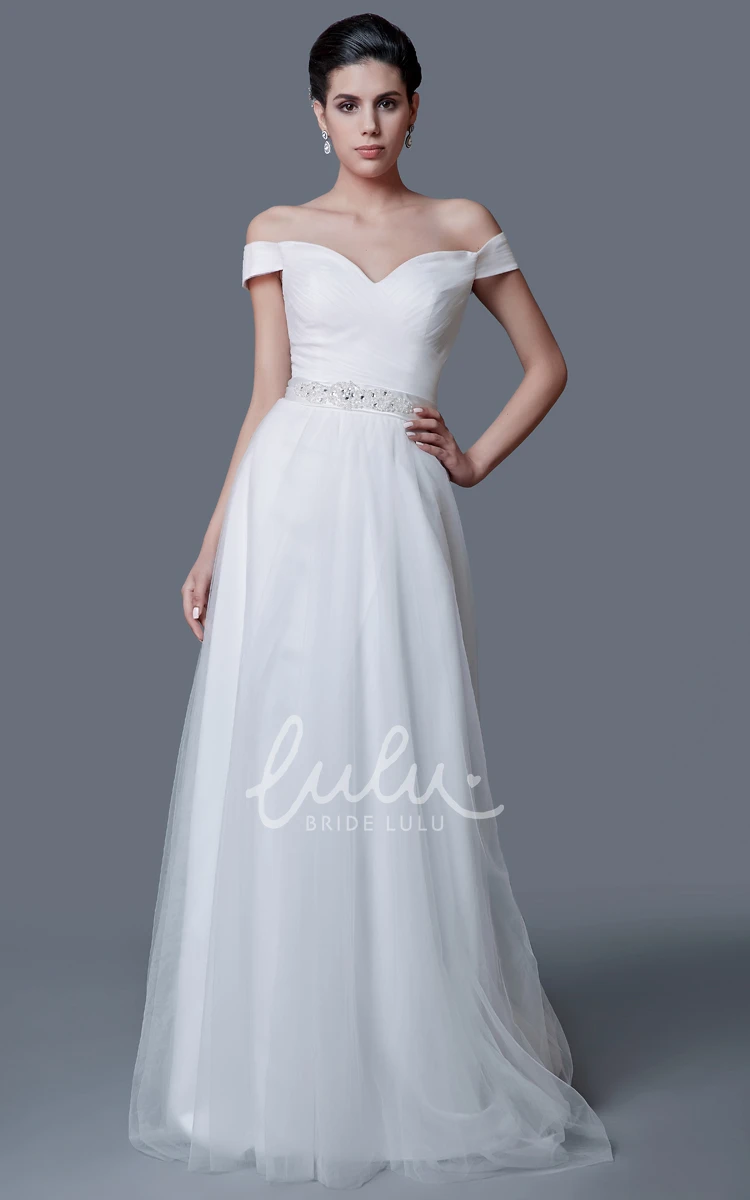 A-line Tulle Wedding Dress with Off-the-shoulder Neckline and Elegant Style