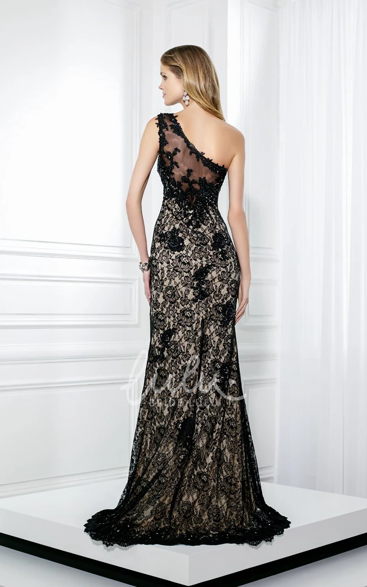 One-Shoulder Lace Sheath Prom Dress Sleeveless Split-Front