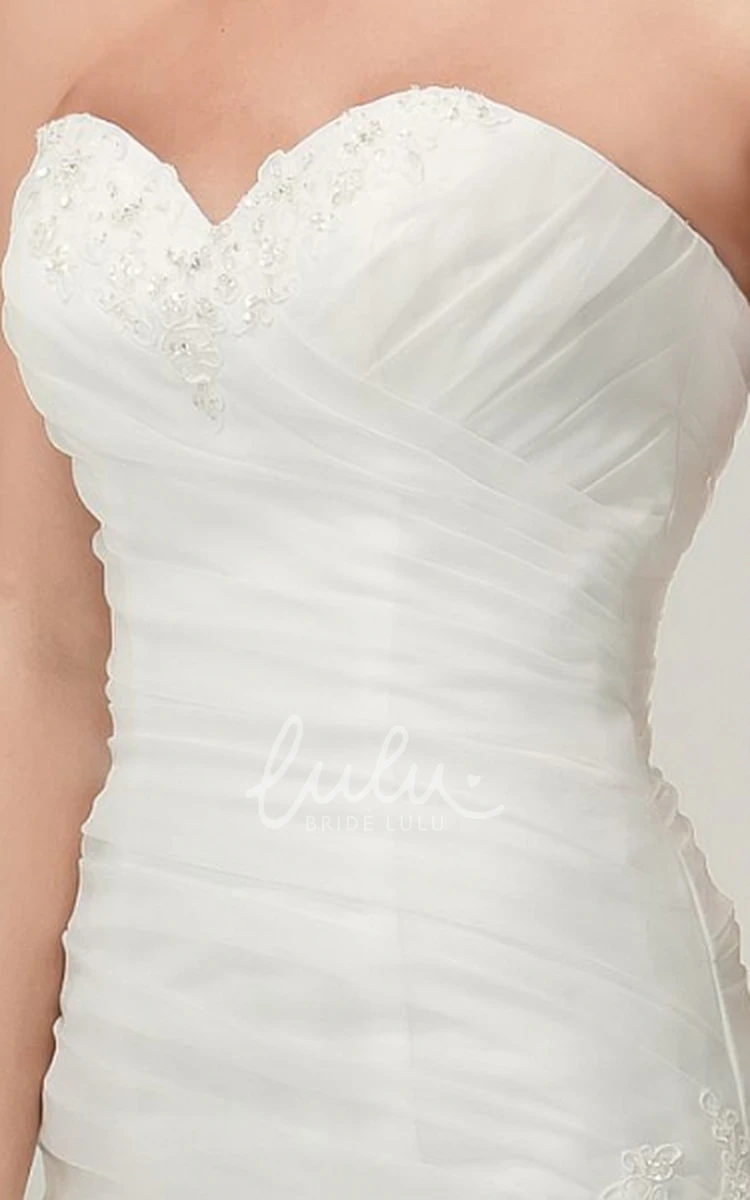 Organza Sheath Wedding Dress with Sweetheart Draping Criss Cross and Brooch