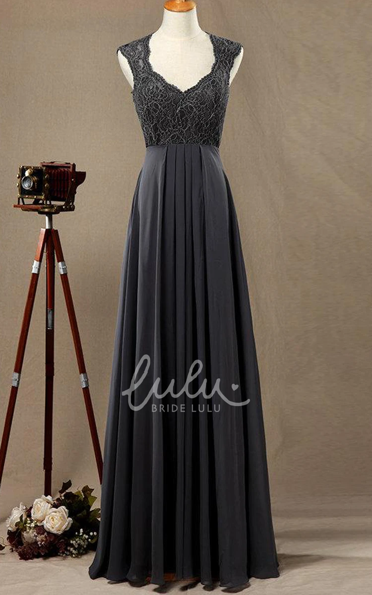 Elegant Floor-length Lace & Satin Bridesmaid Dress Strapped Chiffon Style