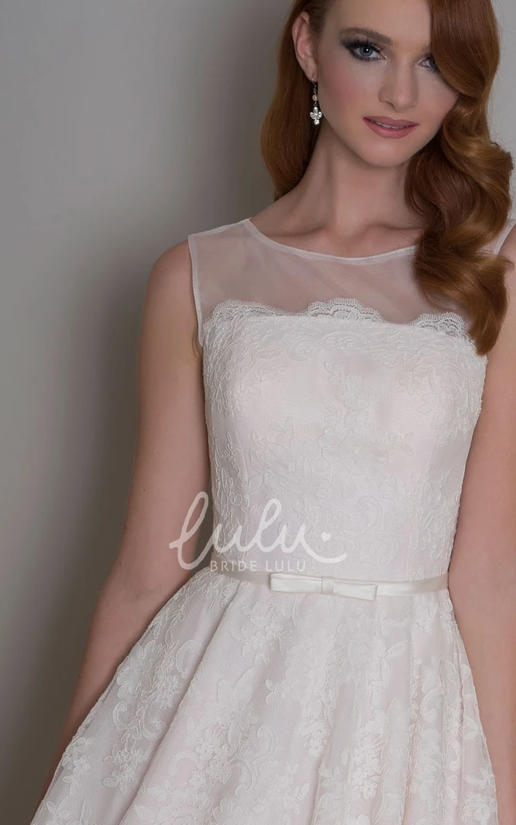 A-Line Sleeveless Lace Wedding Dress with Illusion Back Long Appliqued