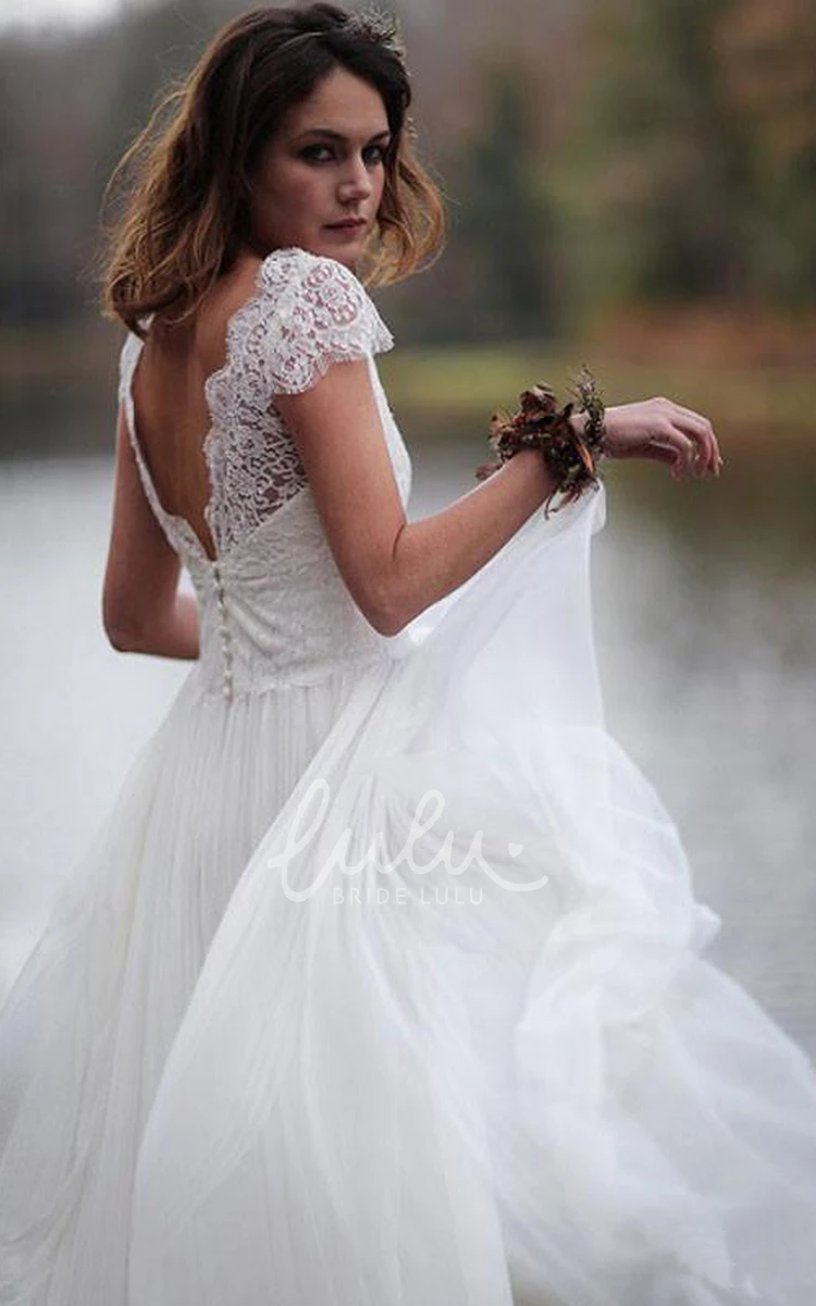 Ethereal Lace Cap Sleeve Sheath Wedding Dress with Chiffon
