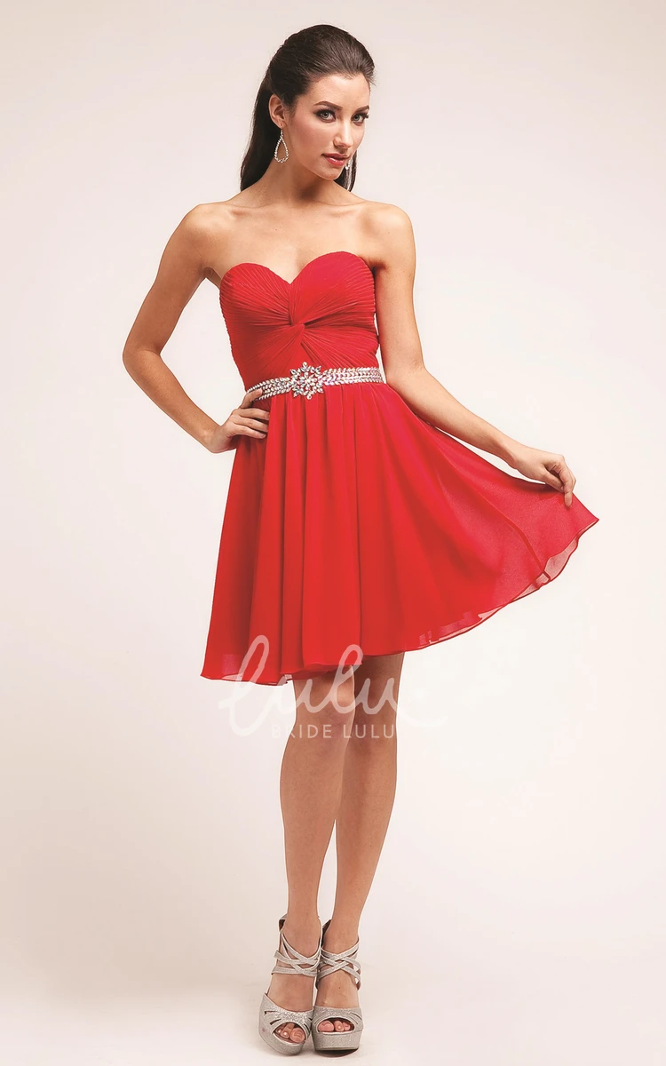 Sweetheart A-Line Chiffon Dress with Criss Cross and Waist Jewellery for Bridesmaids