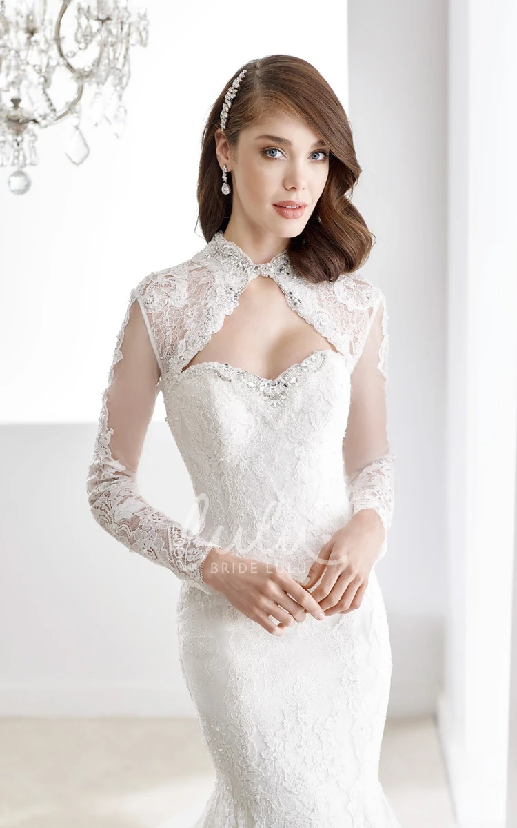 Lace Sheath Wedding Dress with Keyhole Bust and Mermaid Style Long Sleeve