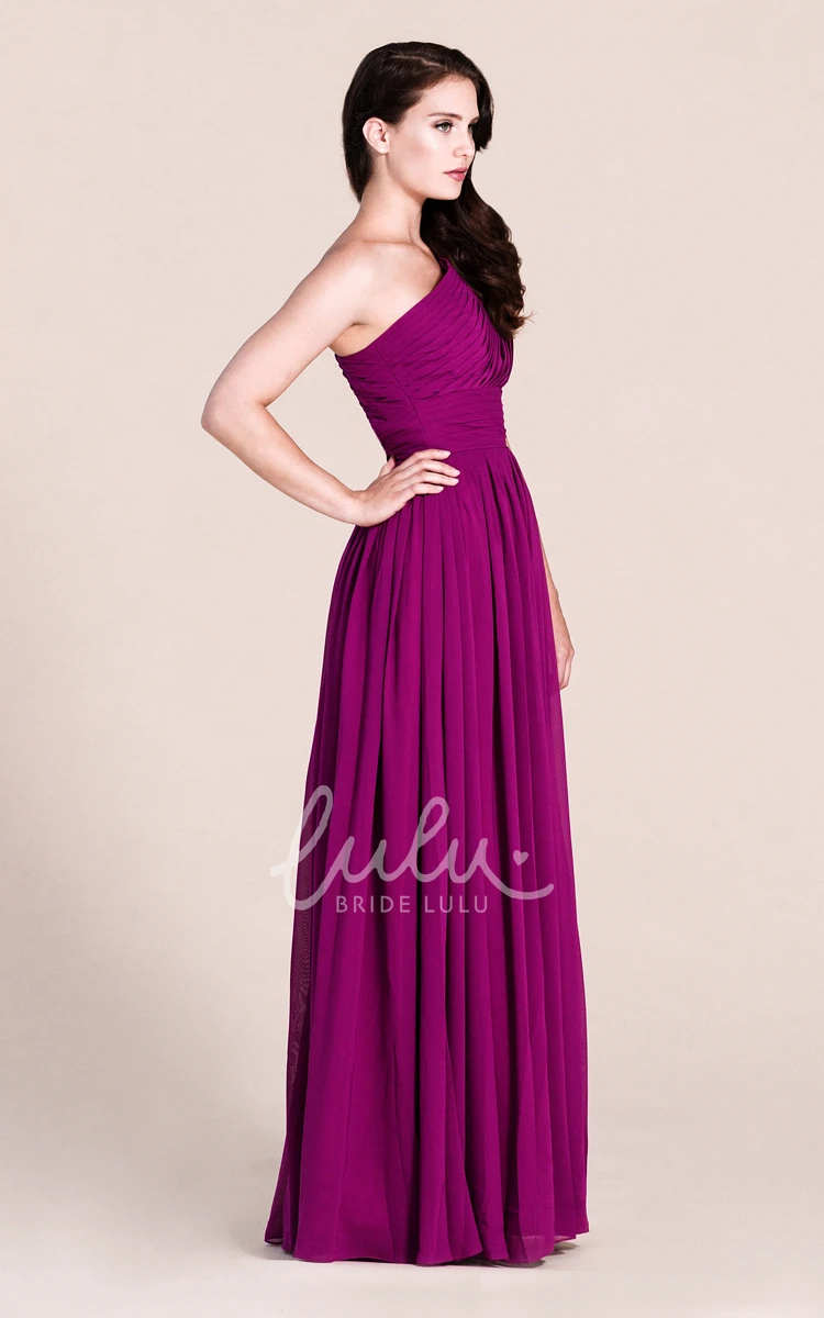 One-Shoulder Chiffon Bridesmaid Dress with Pleats Simple Empire