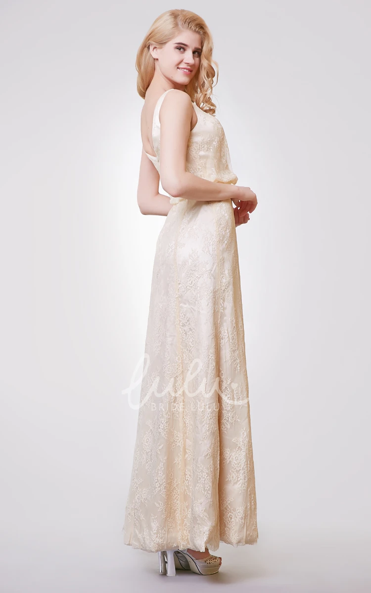 Long Lace Bridesmaid Dress with Scoop Neckline