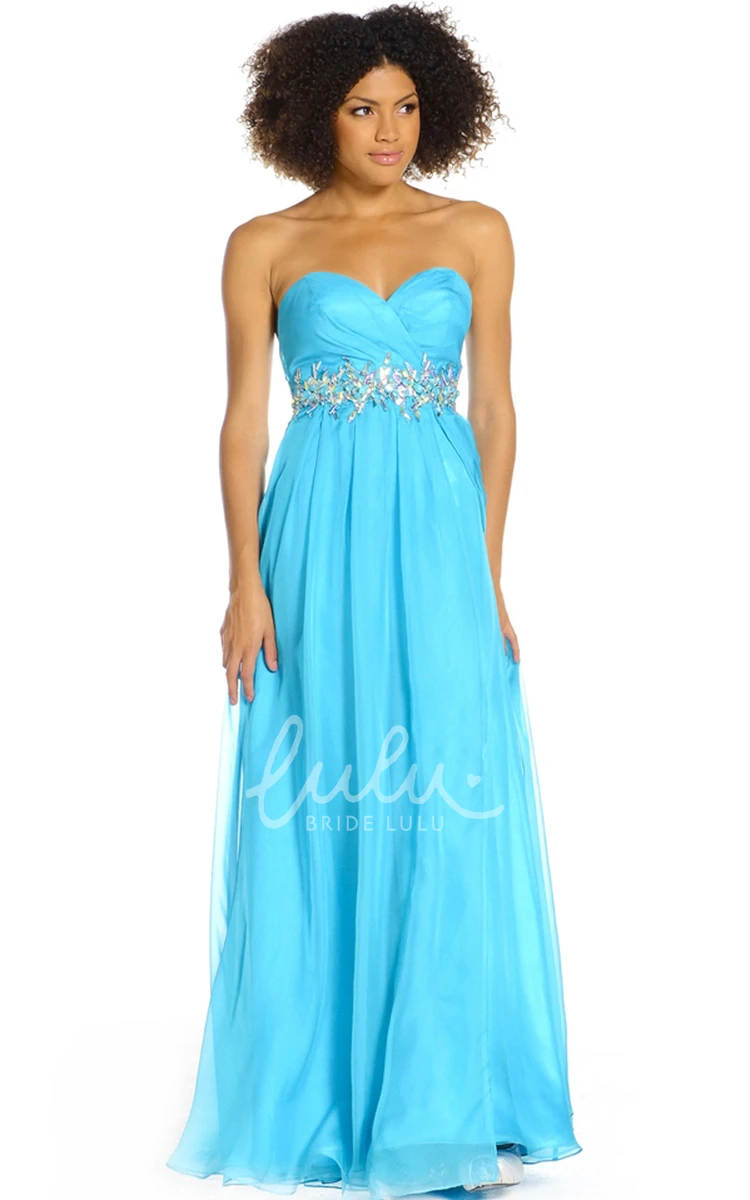 A-Line Sweetheart Ruched Prom Dress with Jewellery Waist Floor-Length Elegant Dress