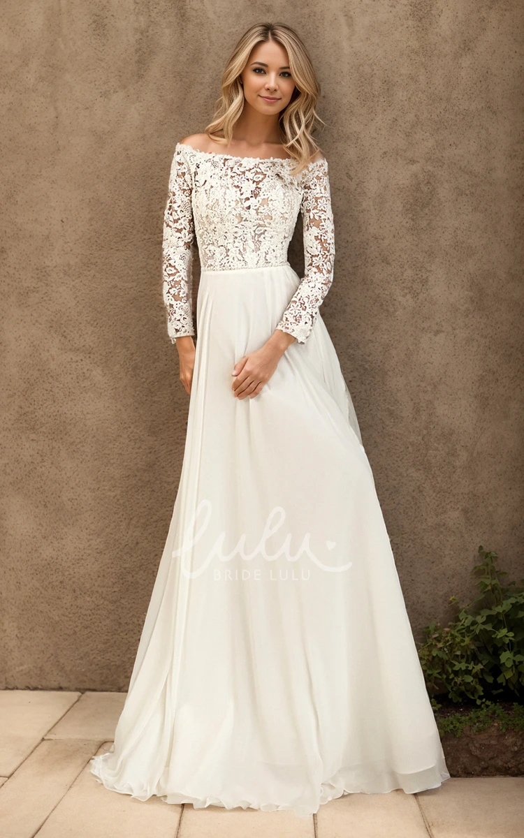 Fall Autumn Boho A-Line Lace Off-the-shoulder Wedding Dress Vintage Elegant Long Sleeve Bridal Gown with train