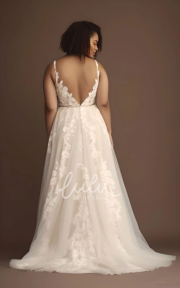 Plus Size A-Line Wedding Dress Lace Tulle Sleeveless Appliques Spaghetti Boho Romantic Elegant 2024