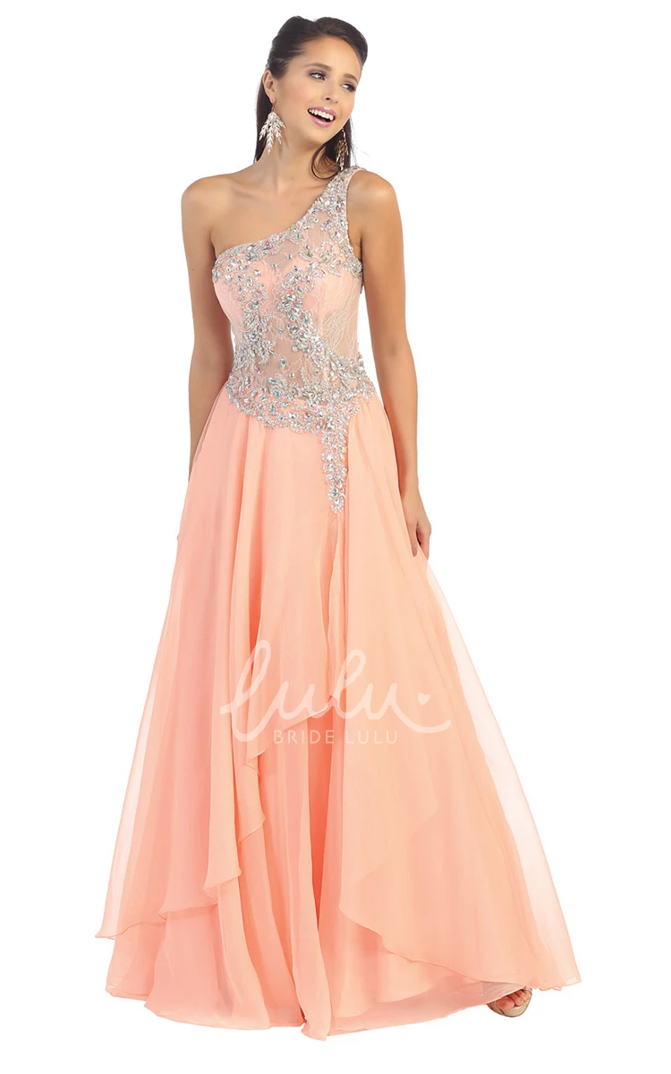 Elegant A-Line Chiffon Illusion Prom Dress with Beading and Draping