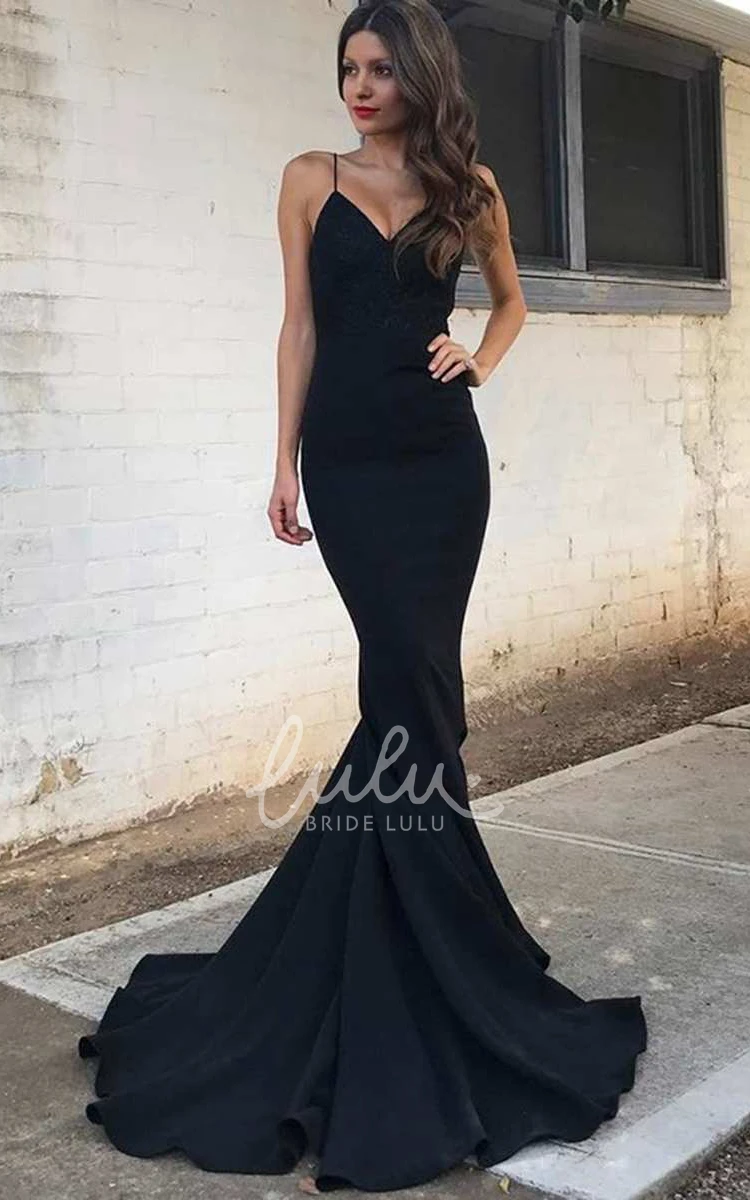 Satin Mermaid V Neck Spaghetti Strap Formal Dress