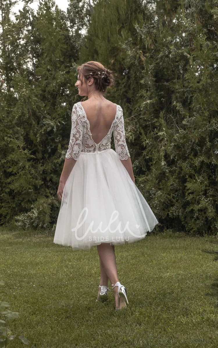 Tulle Tea Length Vintage Wedding Dress with Lace