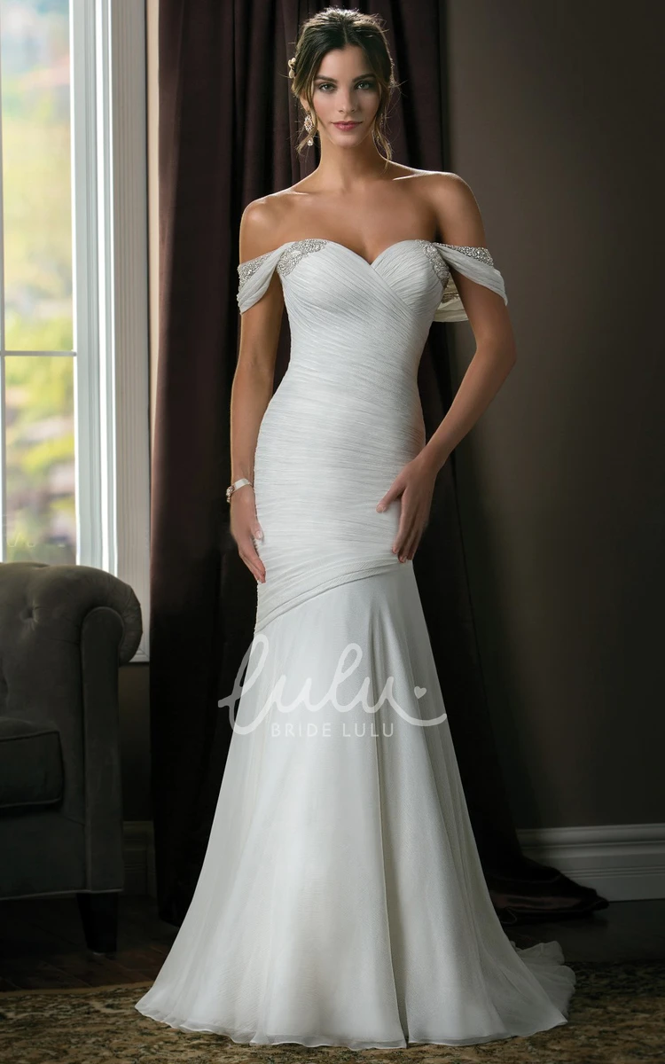 Trumpet Wedding Dress with Off-The-Shoulder Neckline and Crystals Modern Bridal Gown