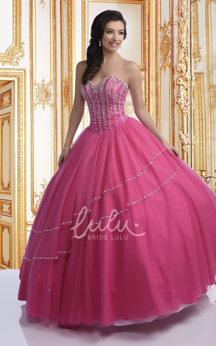 Tulle Ball Gown with Asymmetrical Beaded Lines Prom Dress