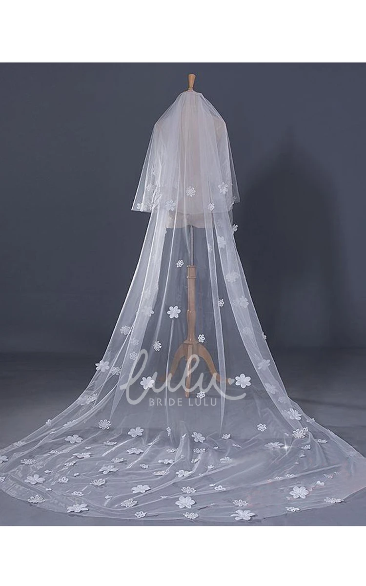 Flower Applique Cathedral Wedding Veil Latest Ethereal Style