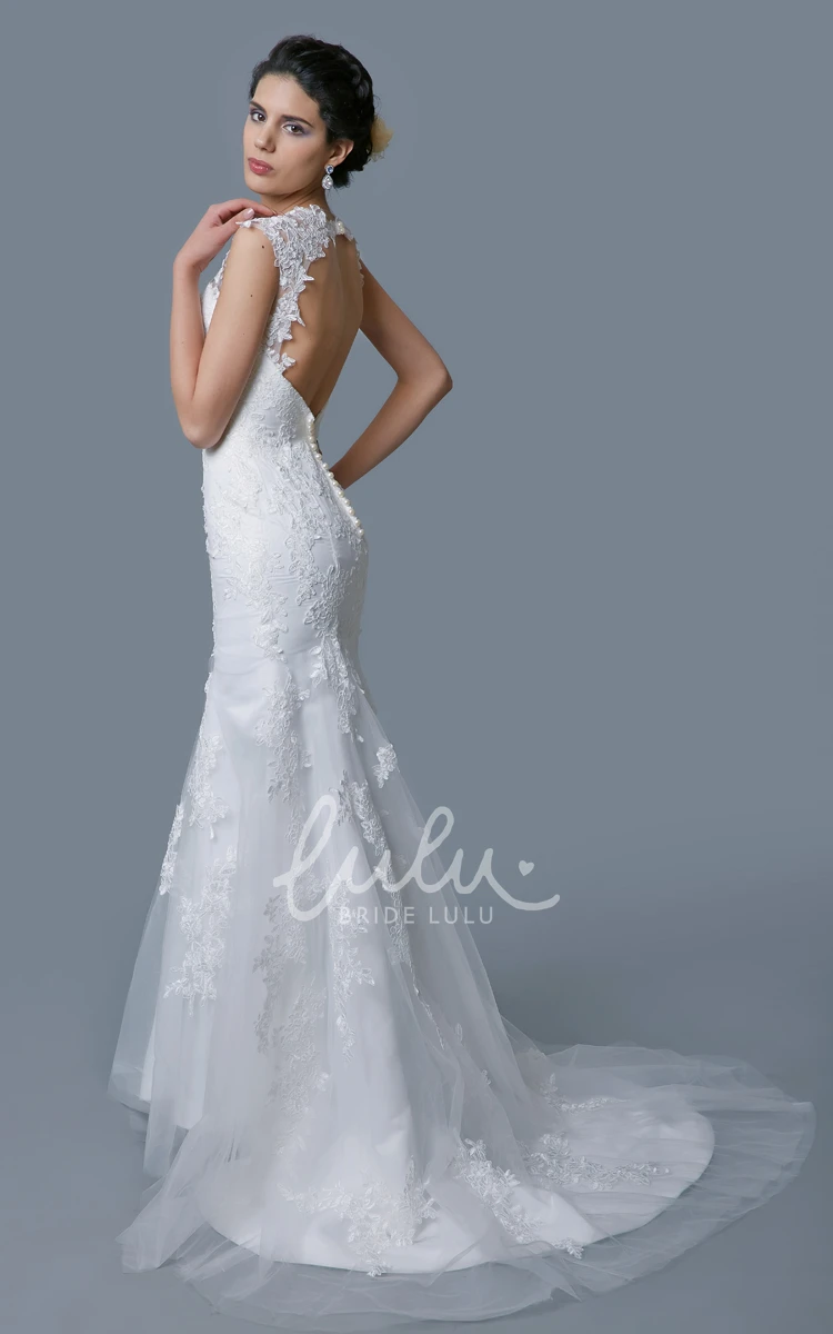 Lace and Tulle Mermaid Wedding Dress with Keyhole Back for Brides