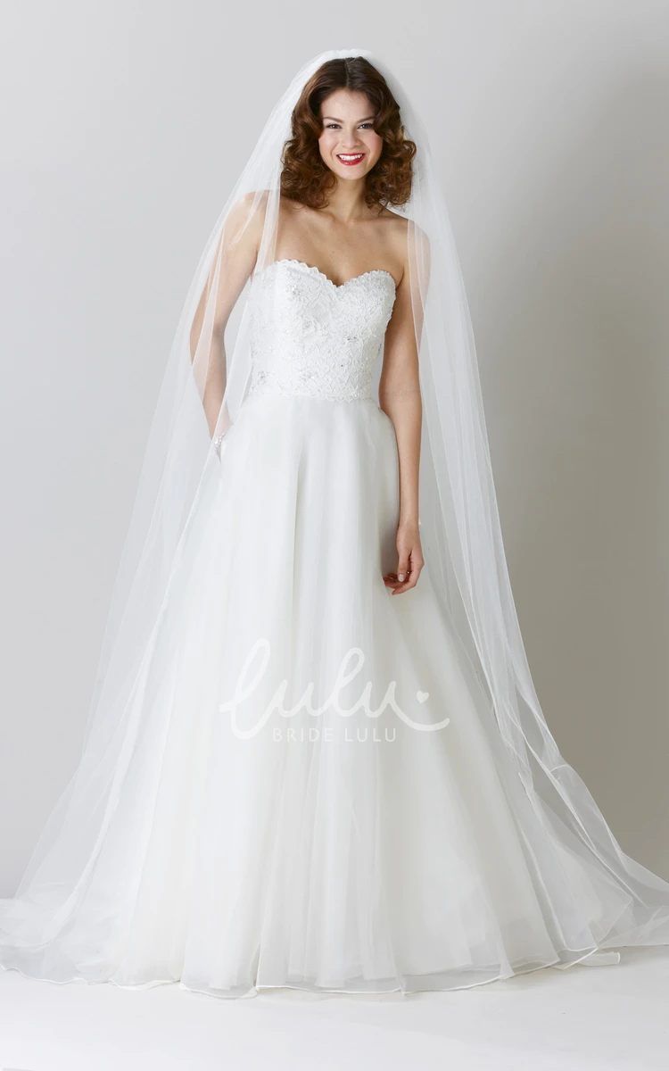 Tulle Sweetheart A-Line Wedding Dress with Beading Sweep Train