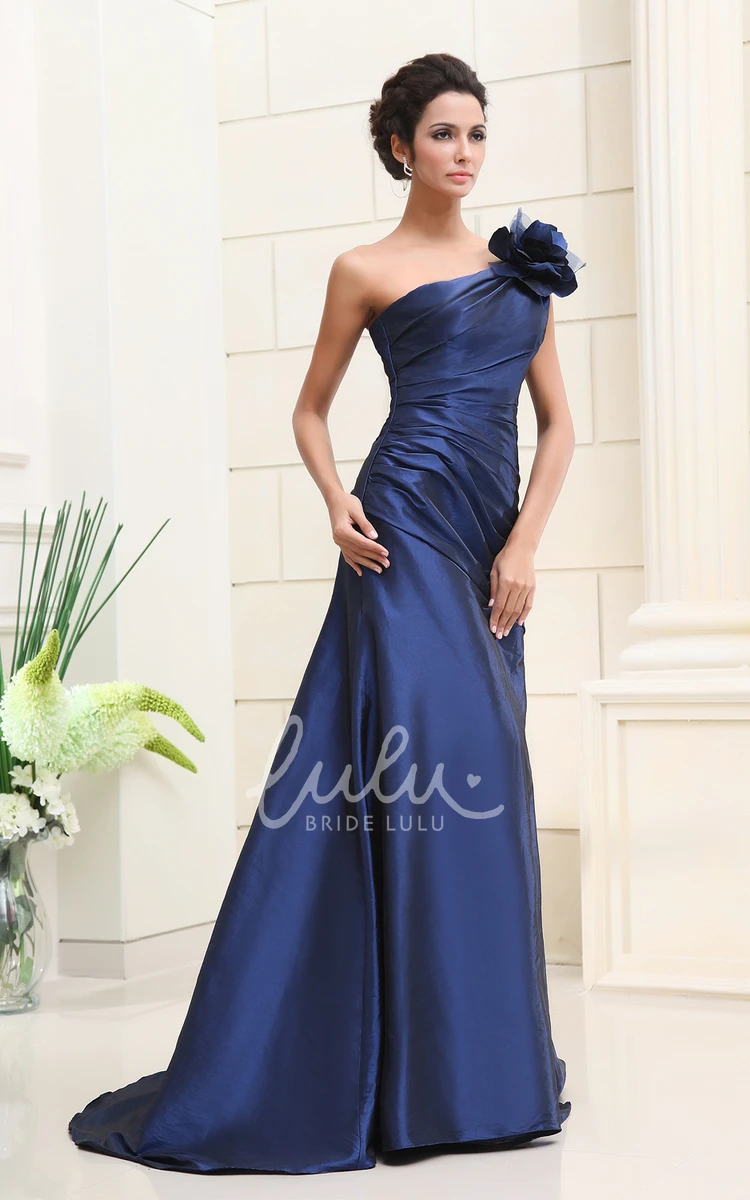 One-Shoulder Dress with Flower and Side Gathering Classy Bridesmaid Dress