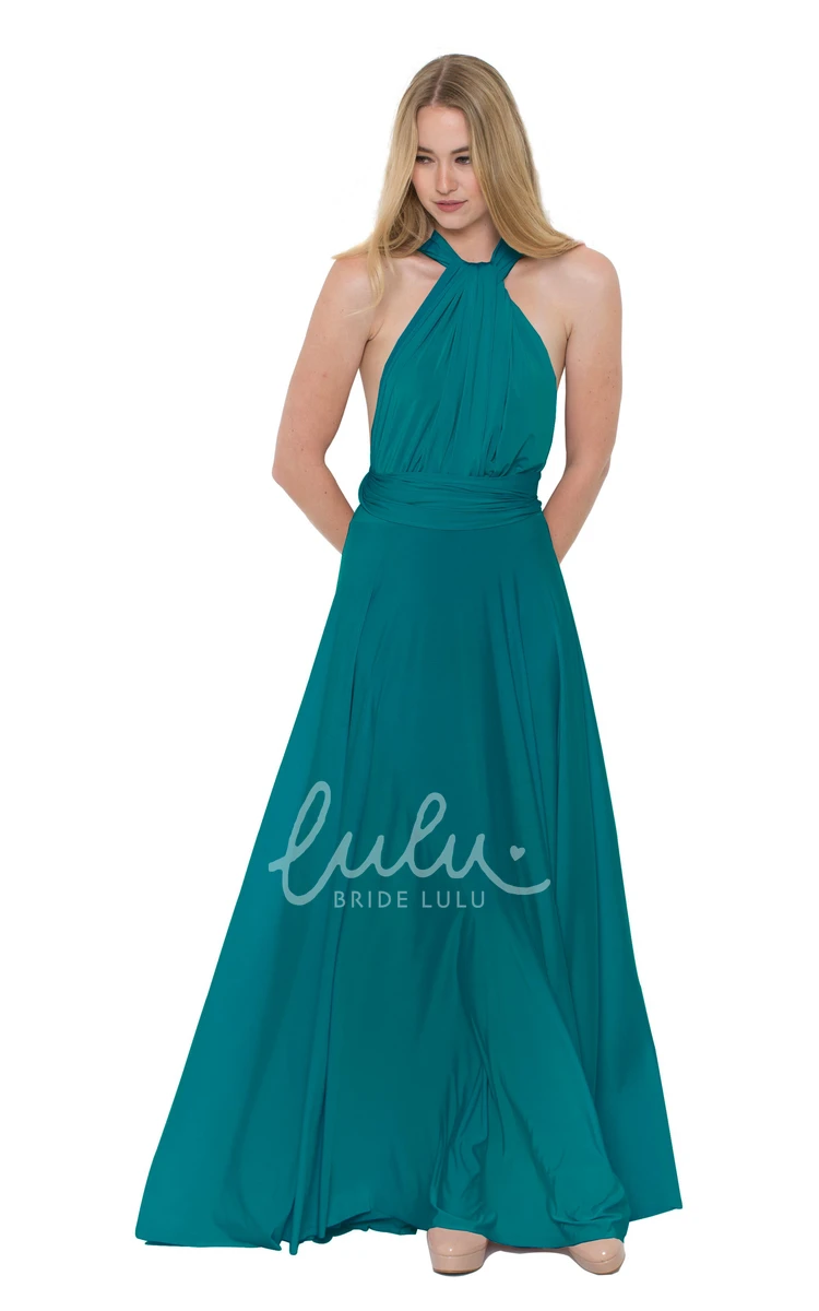 V-Neck Ruched Chiffon Bridesmaid Dress Floor-Length Sleeveless Convertible Multi-Color