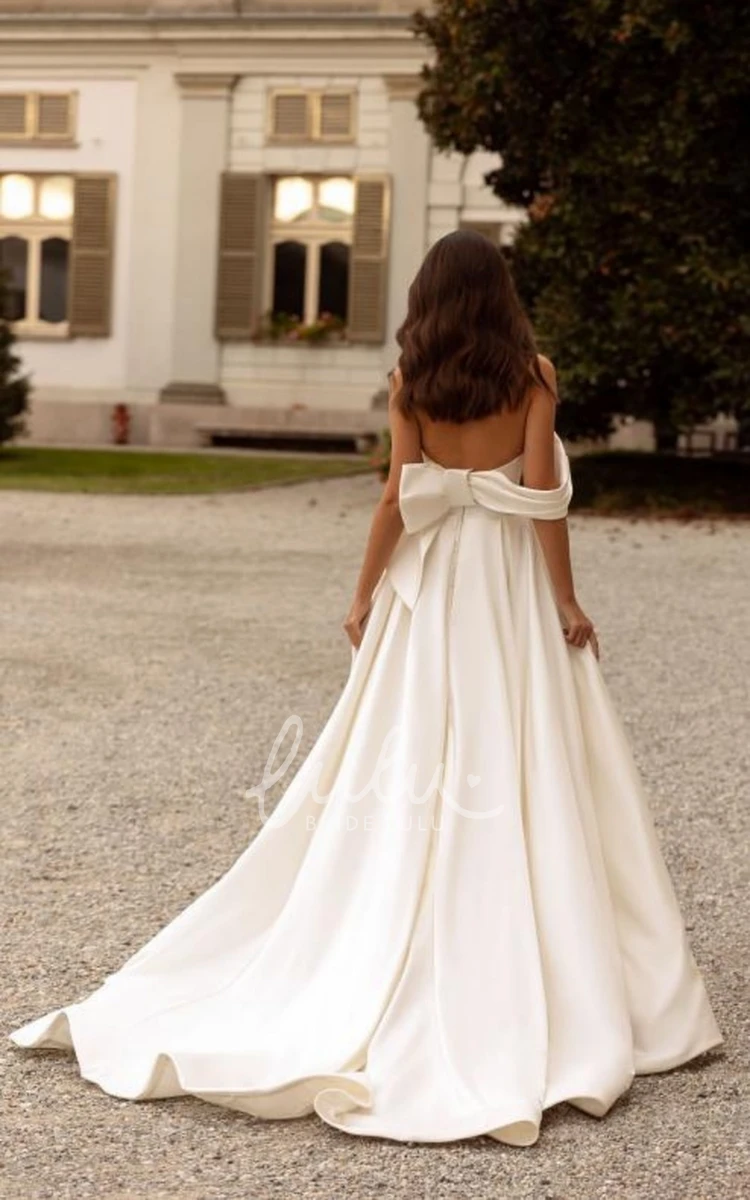 Casual Strapless Wedding Dress A-Line Satin Garden Court Train Sleeveless Open Back Split Front