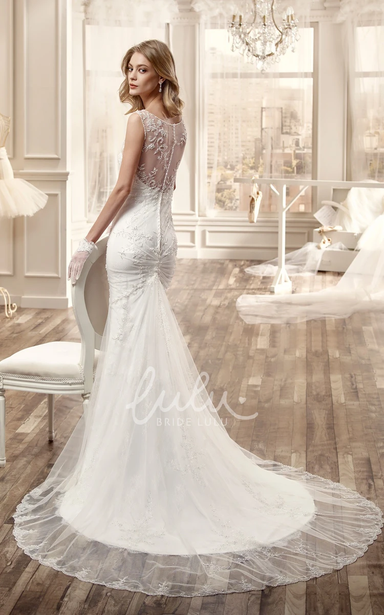 Mermaid Wedding Dress with Illusive Neckline and Cap-Sleeves Sweetheart