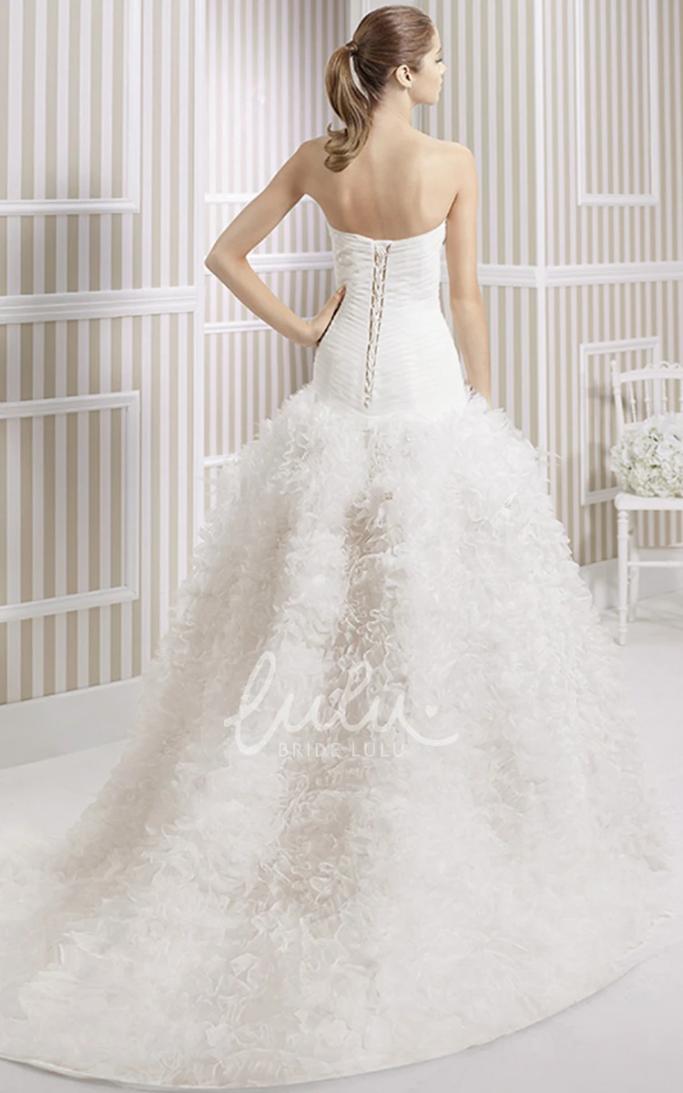 Ruched Organza A-Line Wedding Dress with Beading and Sweetheart Neckline