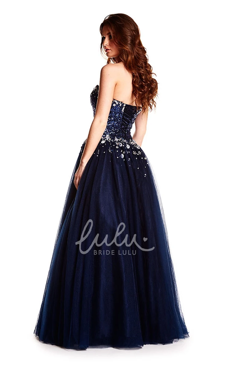 Crystal Sweetheart A-Line Tulle Prom Dress with Sleeveless Design