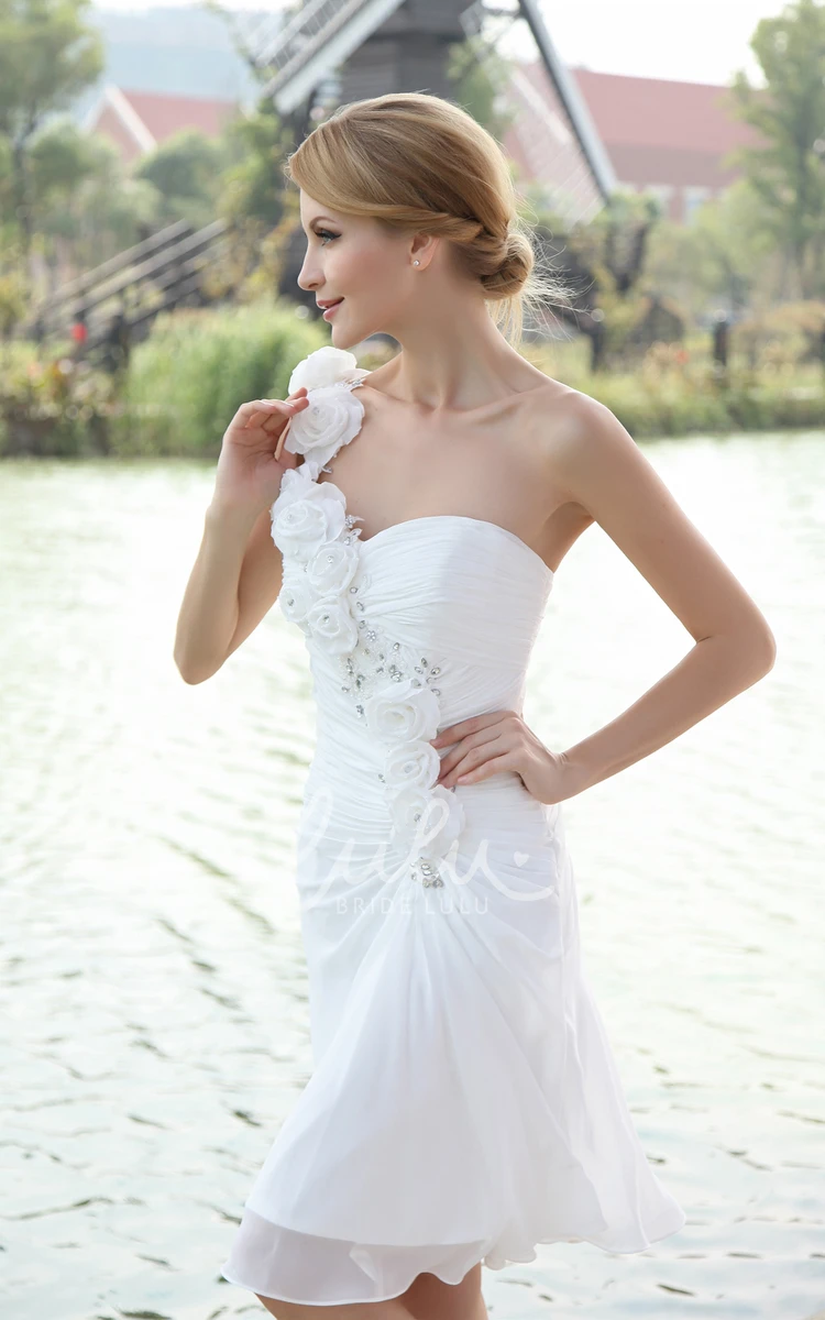Floral Strap One-Shoulder Wedding Dress Chiffon Asymmetrical