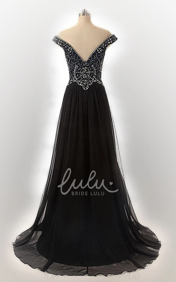 Off-shoulder Chiffon A-line Formal Dress with Beaded Bodice