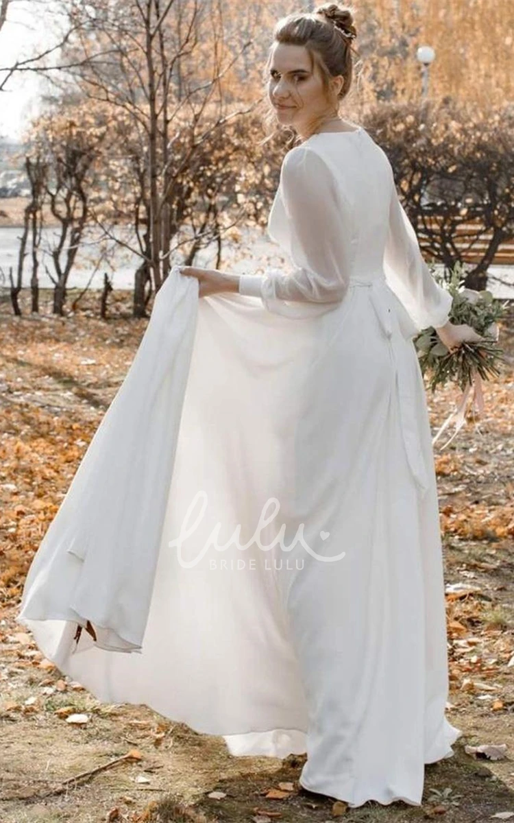 Chiffon V-neck A-line Wedding Dress with Split Front and Sash Elegant Wedding Dress