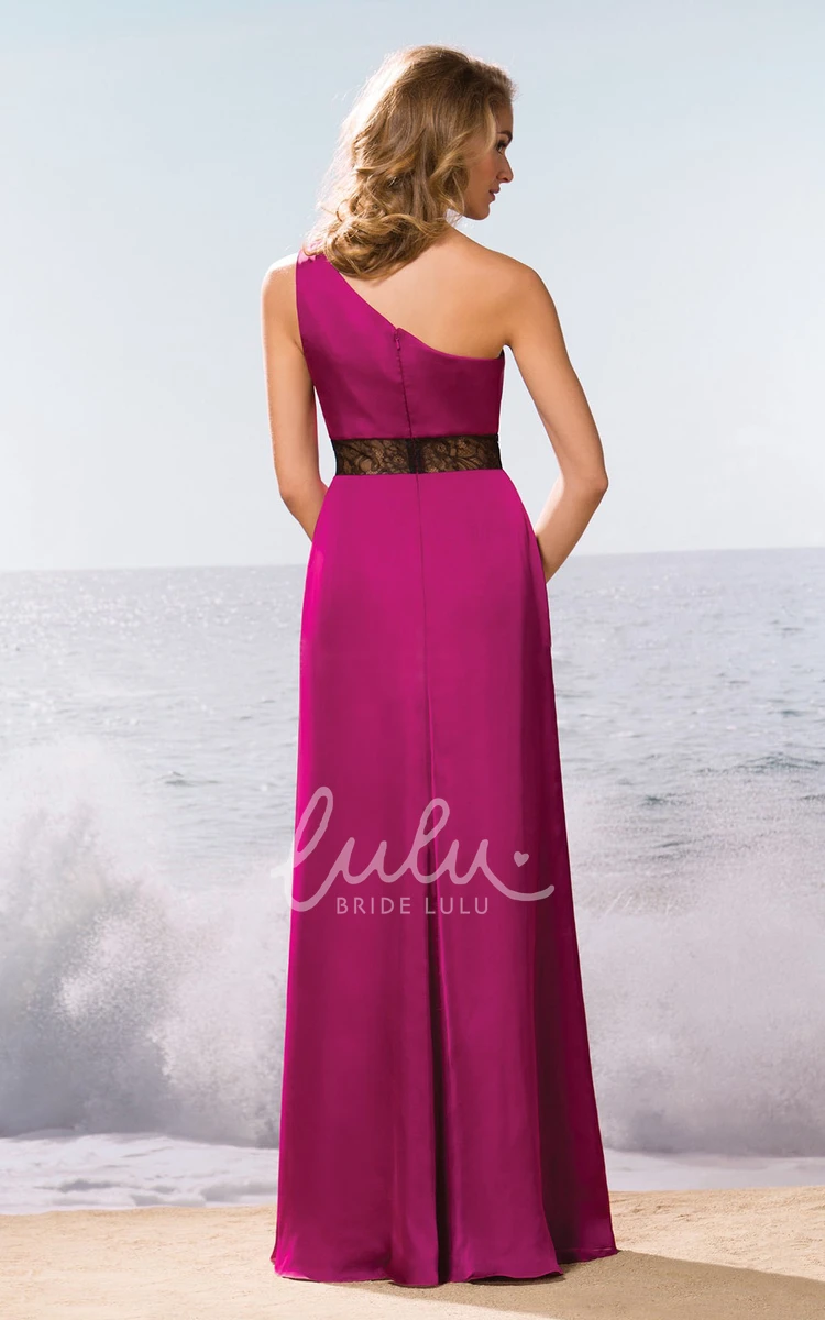 Long Bridesmaid Dress with One-Shoulder Lace Detail and Front Slit