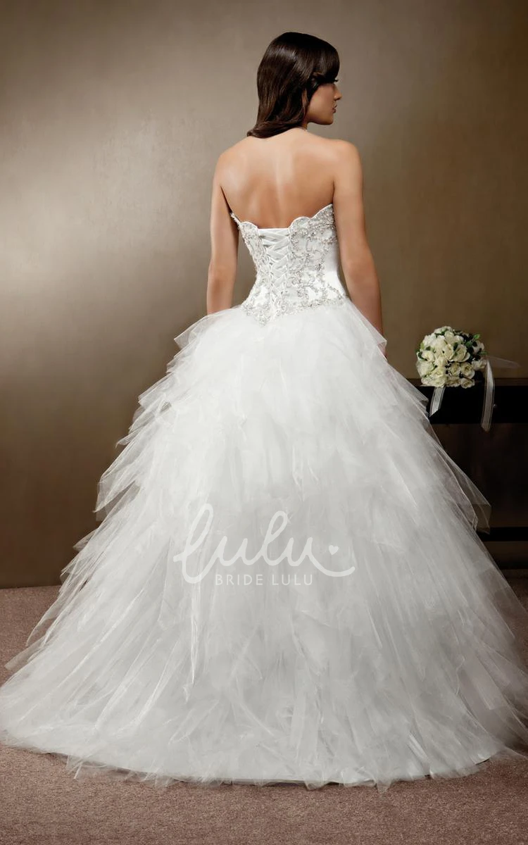 Cascading-Ruffle Tulle Sweetheart Ball-Gown Wedding Dress with Beading and Corset Back