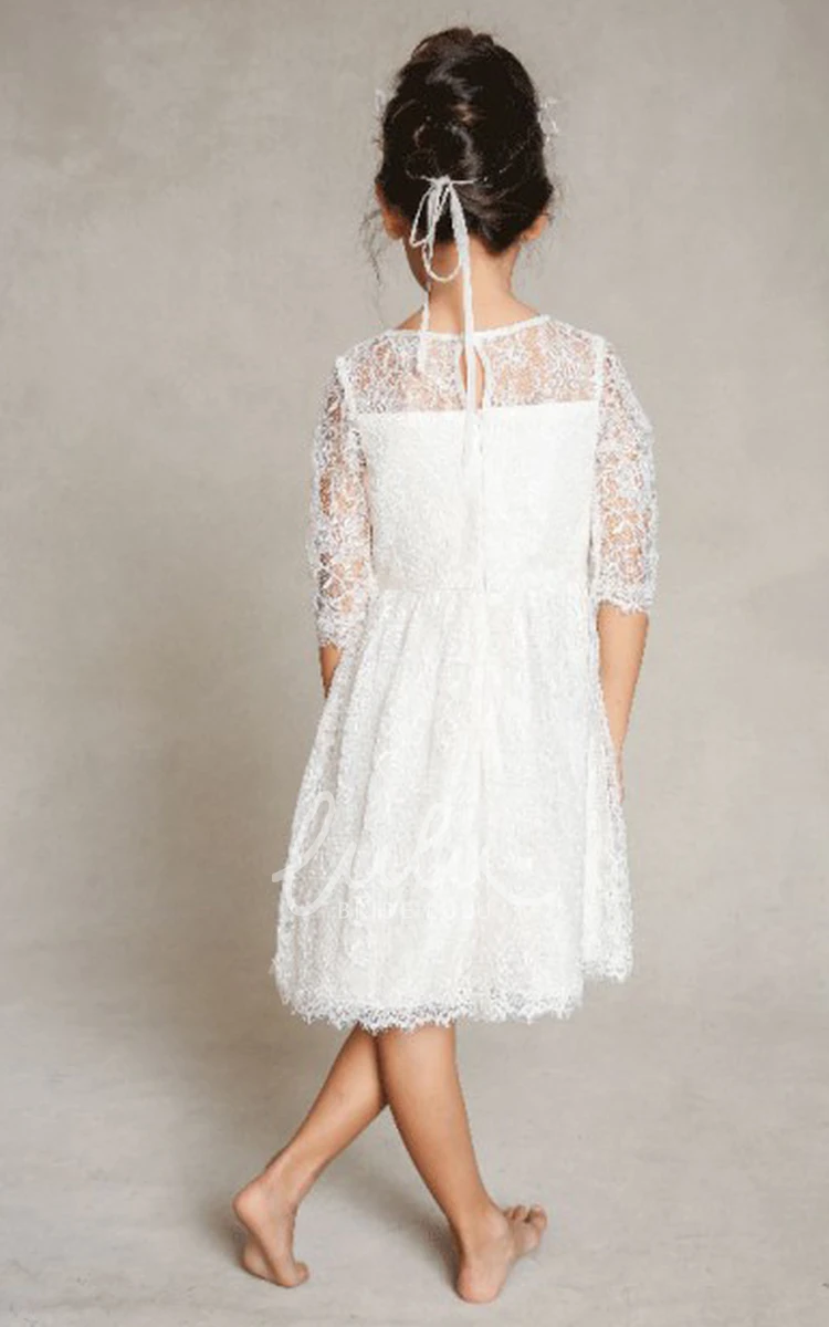 Lace A-Line Half-Sleeve Scoop-Neck Flower Girl Dress Modern Bridesmaid Dress