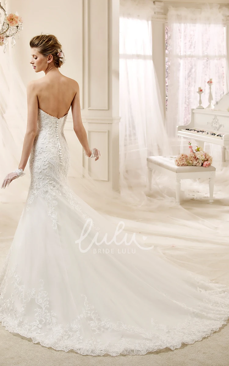 Sheath Style Lace Long Gown with Court Train Simple Wedding Dress